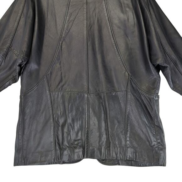Reed Black Leather Jacket Vintage Made in USA Women's Size Medium Button Front - Picture 6 of 10